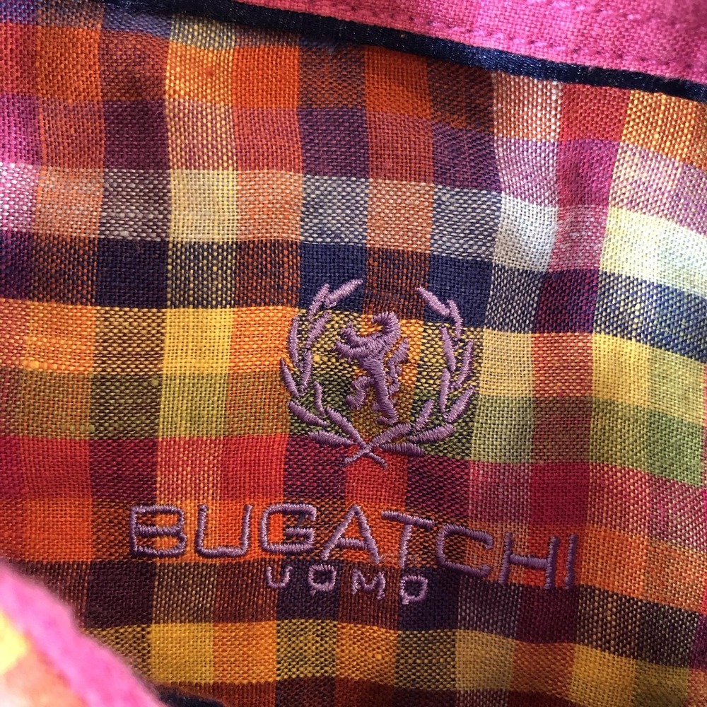 Bugatchi Uomo Shirt Mens Medium Multicolor Linen Long Sleeve Button Front - Picture 12 of 16